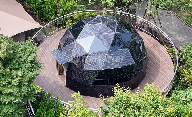 glass dome tent with solar panel