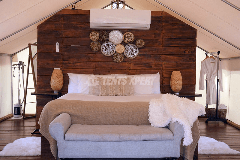 a glamping tent accommodation interior